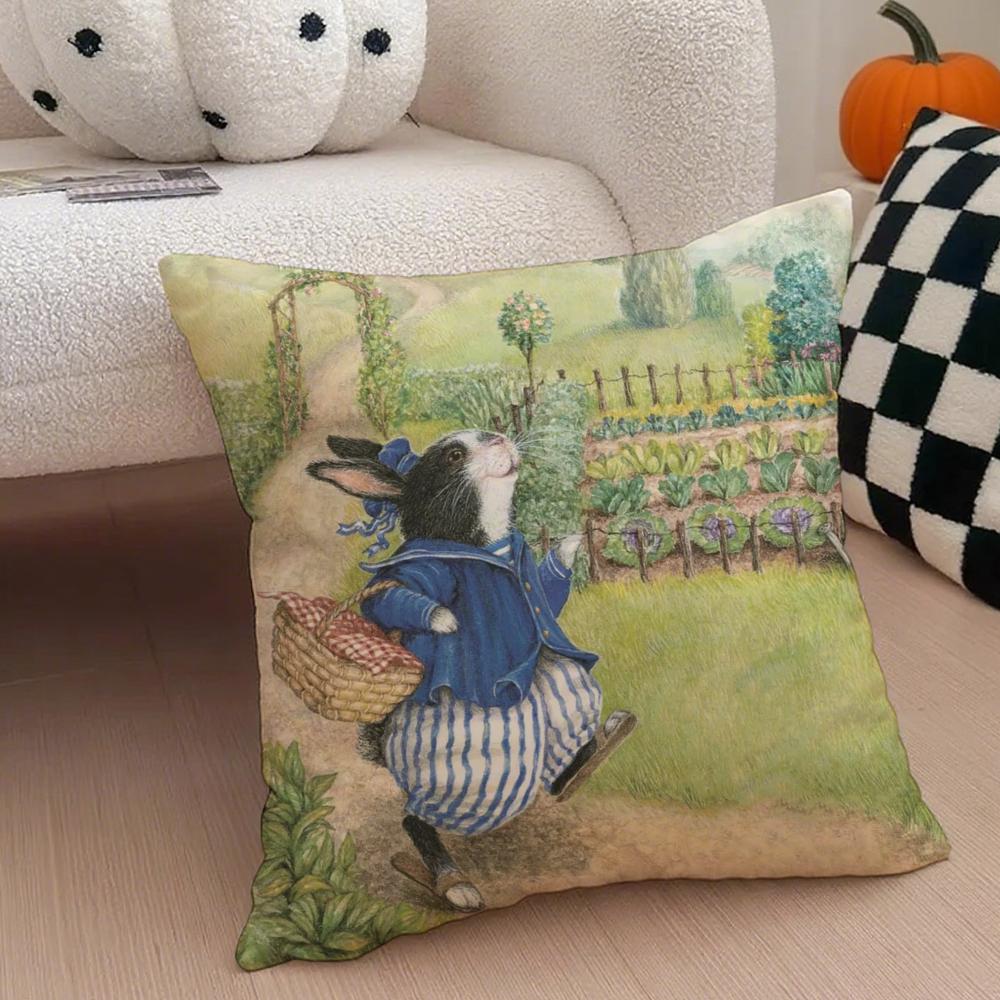 Religious Global Holiday Art Easter Rabbit Cushion Cover Throw Pillow Cover Hidden Button Durable Polyester Chair Cushion