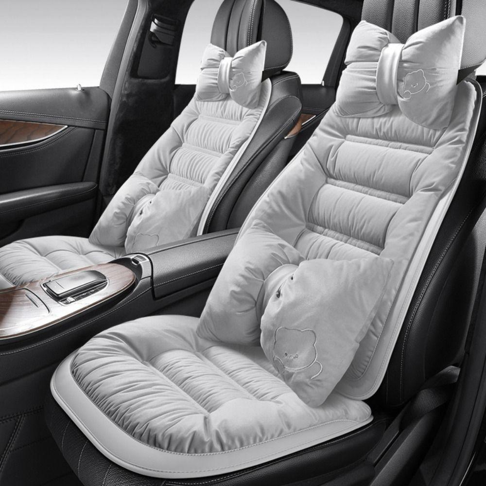 

Breathable Car Seat Protector Mat Thickened Auto Seat Cushion Plush Car Seat Covers Automobile Front Seat-Beige