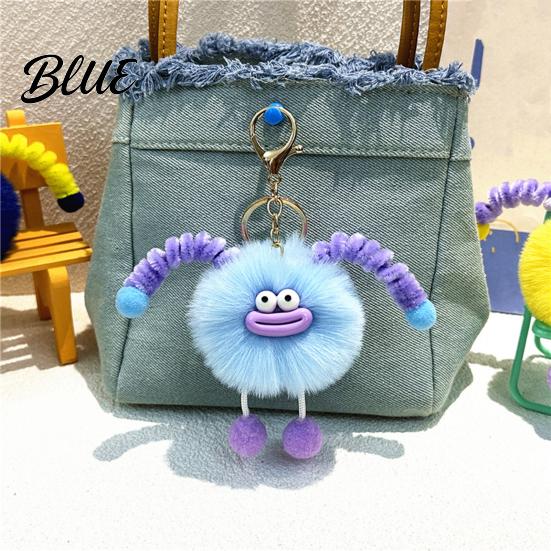 Fluffy Bag Pendants Sausage Mouth Creature Plush Keychain Cartoon Fuzzy Ball Keyring Pendant Women Key Rings Decorative Keychain for Handbags Purses