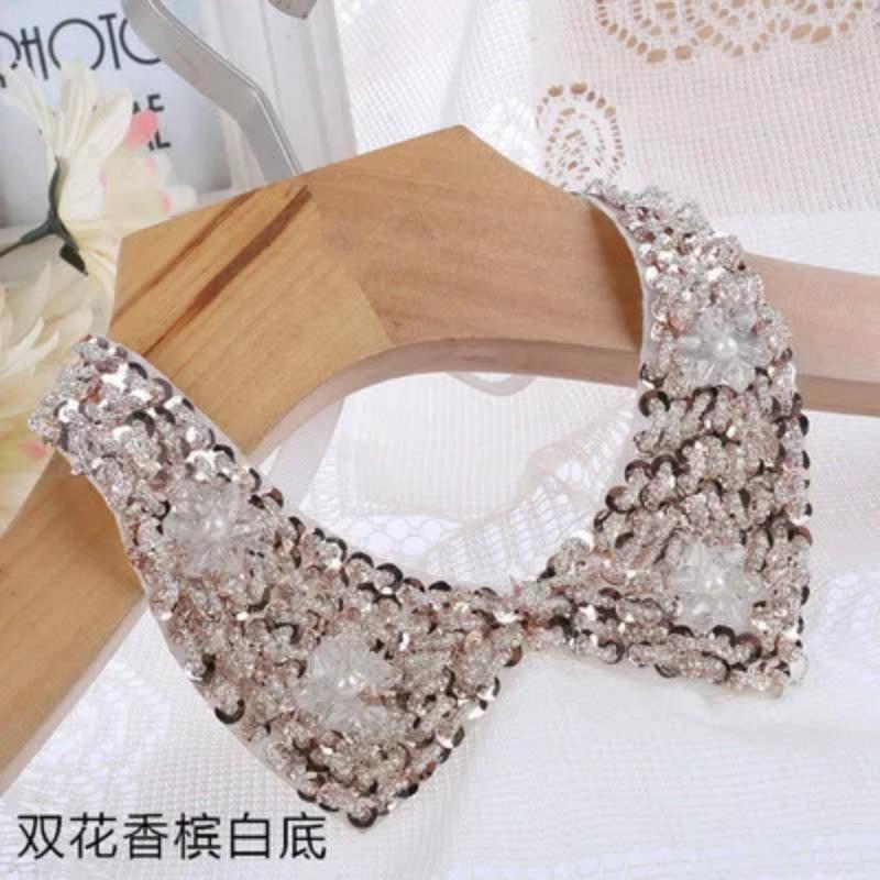Fashion Wild Retro Beaded Sequins Rhinestones Pearl Lace Collar False Necklace DIY Clothes Shirt Sweater Decoration