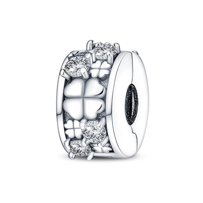 

Лидер продаж, четырехлистный клевер, циркон, клипса, подвесная бусина, подходит для оригинального браслета, женский серебряный кулон, бусины, ювелирные изделия