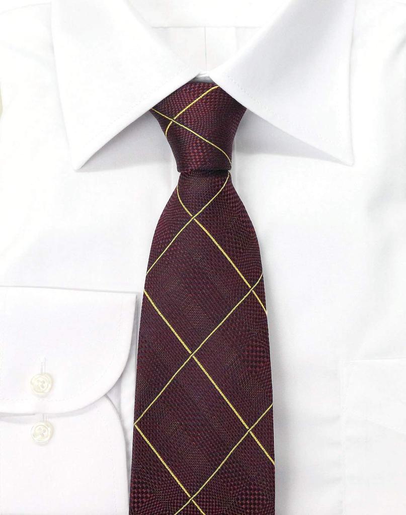 Michiko London Brand Made In Silk Jacquard Windowpane Check Pattern Necktie, Japan, 100% Weave, (Pattern A Wine)