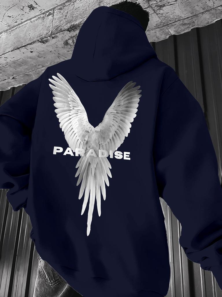 Street Trend Flügel Druck Hoodie Für Männer Tasche Kordelzug Pullover Locker Fleece Warm Sweatshirts Herbst Bequeme Kleidung