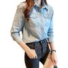 Camicia in denim da donna primaverile e autunnale. Top in denim alla moda slim a maniche lunghe con colletto POLO