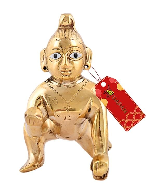 Pure Brass Laddu Gopal Idol, Kanha Ji, Little Krishna Statue, Gold Idol - 10 Cm