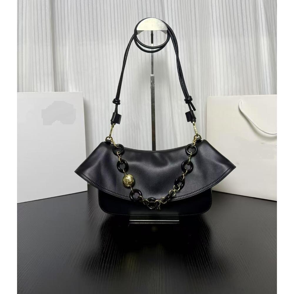 

Классическая и модная сумка-тоут из натуральной кожи с откидным верхом, высококлассная легкая роскошная сумка-волна на цепочке под мышкой 26x13x18cm чёрный