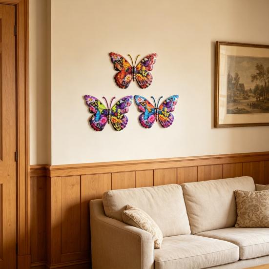 Decorazione Murale a Farfalla in Metallo Resistente alle Intemperie Uso Esterno Ferro Durevole Lavorazione Piatta 2D Colori Vivaci Stampati UV Facile da Montare Giardino Patio