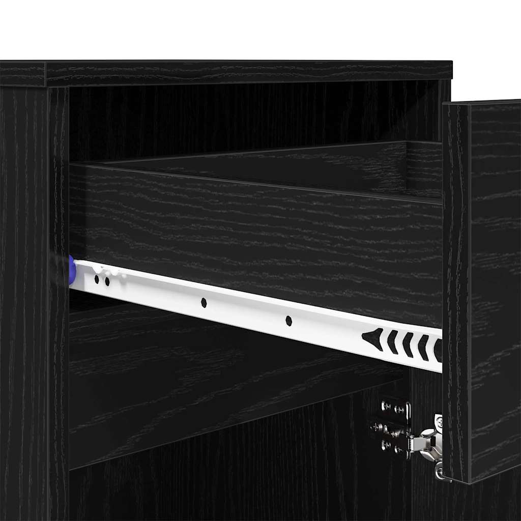 LED Nightstand Black Oak Effect 38 x 34 x 61 cm