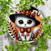 Halloween Cat Iron Wall Sign 7.8 Inch Round Metal Decor for Home Porch Bedroom