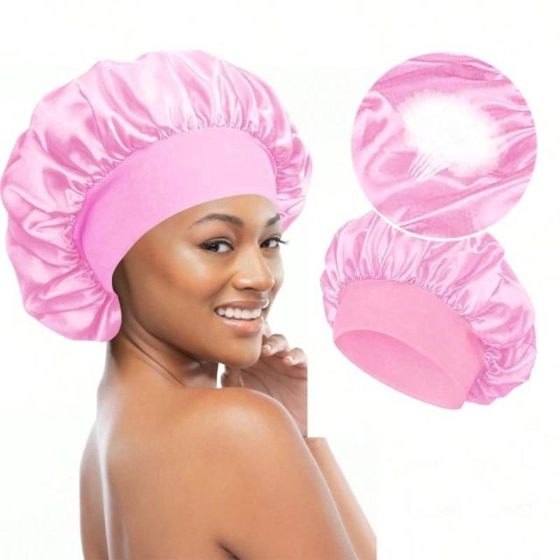 Luxurious Satin Sleep Cap Soft Wide Brim Nightcap Unisex Night Sleeping Bonnet with Wide Elastic Band Bath Hat For All Hair Type