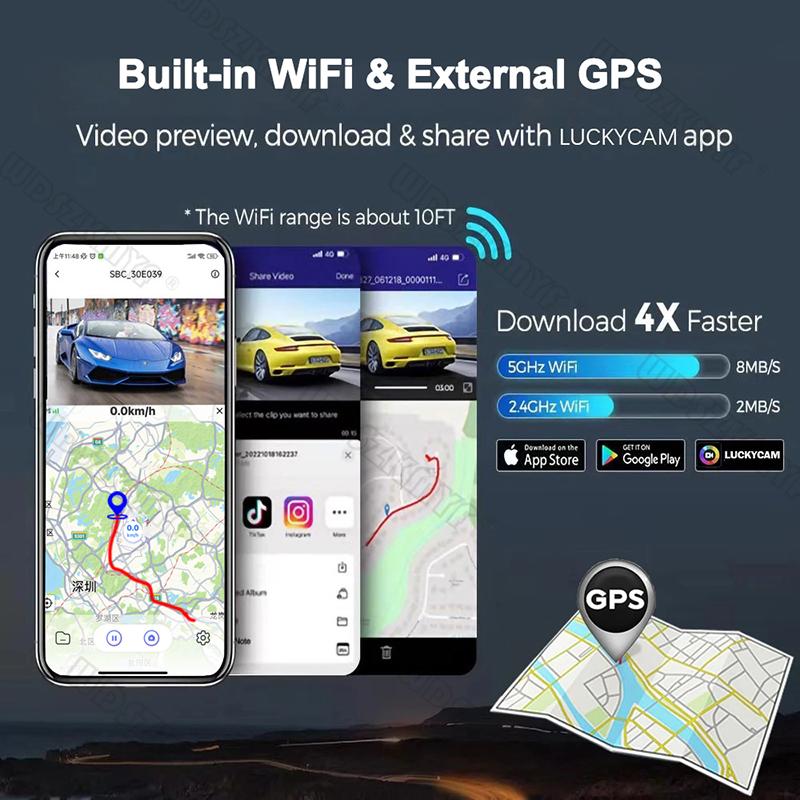 Kamera samochodowa 4K WIFI DashCam do samochodu Rejestrator wideo GPS Kamera przednia i tylna Noktowizja Czarna skrzynka Moduł parkowania Akcesoria samochodowe