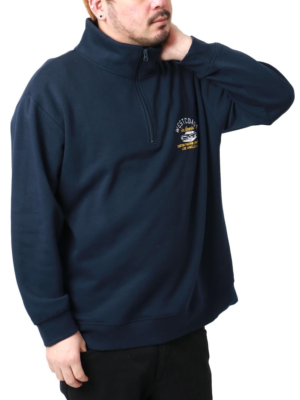 

Fleece One Point American Navy LL [MRU] Men s Sweatshirt, Half-Zip Sweatshirt, Lining, Embroidery, Casual, 5,