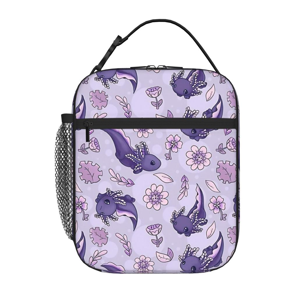 1 Piece Portable Lunch Container Floral Speckled Zipper Closure Durable Pocket Axolotls For Lunch Box Bag