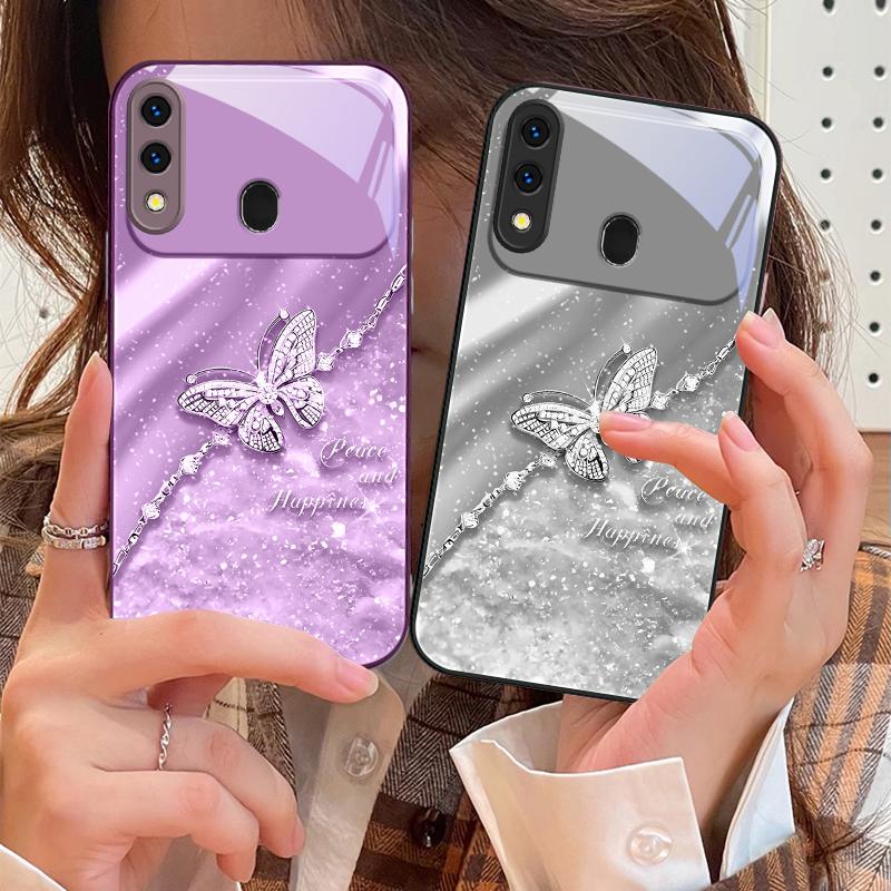 An elegant blue butterfly For Samsung A73 72 71 A70 56 55 54 A53 52 51 50 42 A35 A34 33 32 31 26 25 24 23 22 30 glass phone case