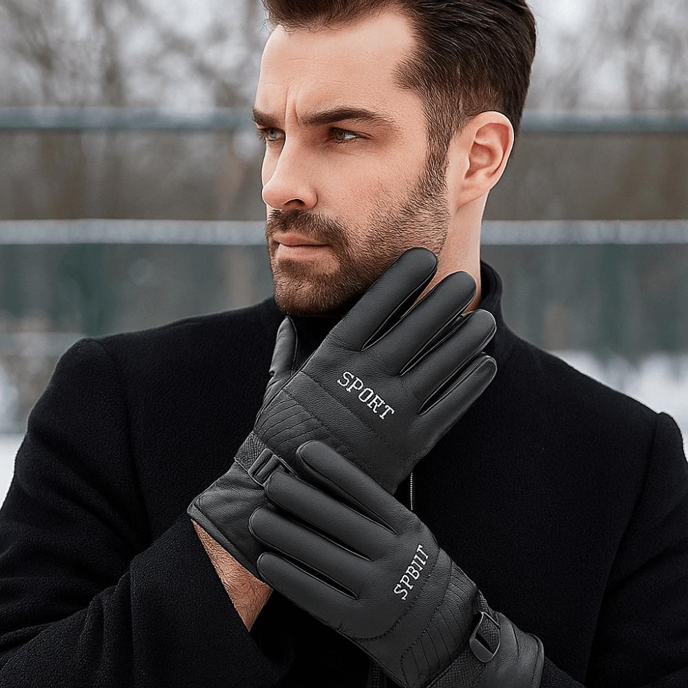 Keep Warm Men Leather Mittens Multifunction Driving Gloves Gift Winter Ski Gloves  Cycling