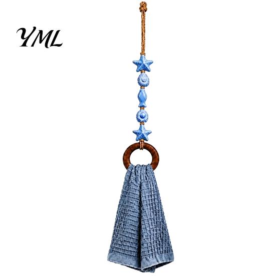Decorative Wood Bead Towel Hanger Beaded Hanger, Bohemian Wall Mounted Ring Hand Pastoral Style Organizer Holder, Hemp Rope Storage Rack for Bathroom