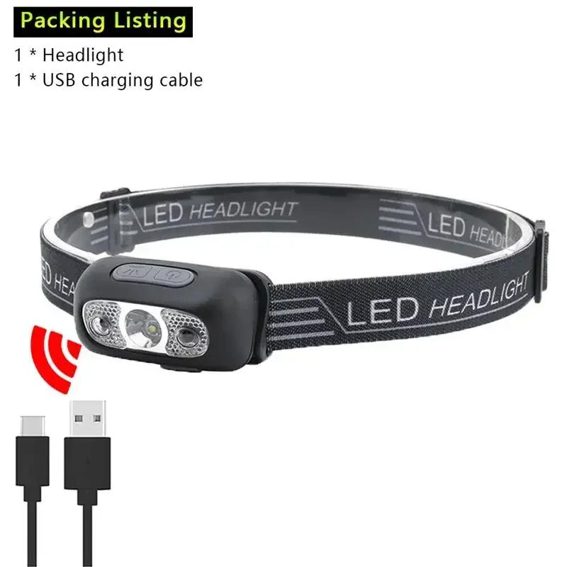 Rechargeable Sensor LED Headlamp Portable Lightweight Light Built-in Battery 6 Modes Fishing Head Torch Outdoor Camping Lantern