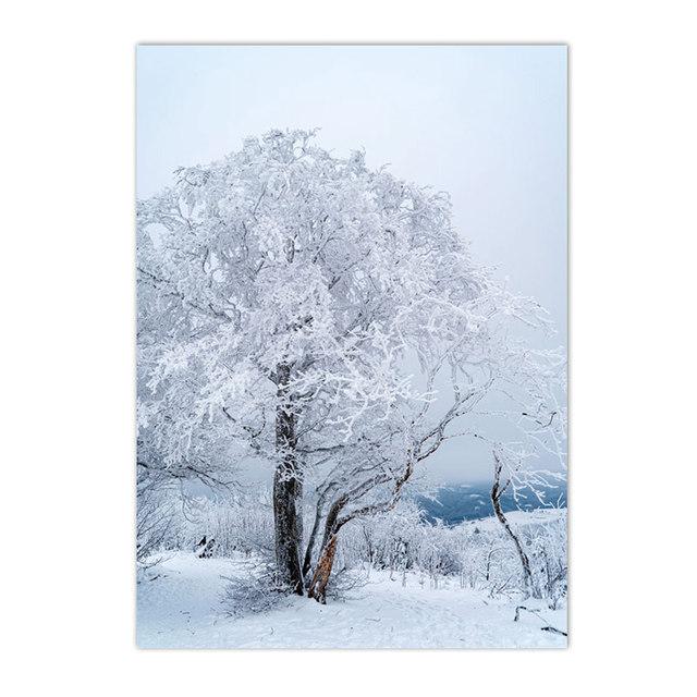 Winter Lake Mountain Canvas Painting Snow Tree Deer Wall Art Picture Print Natural Landscape Nordic Poster Room Home Decor Gifts