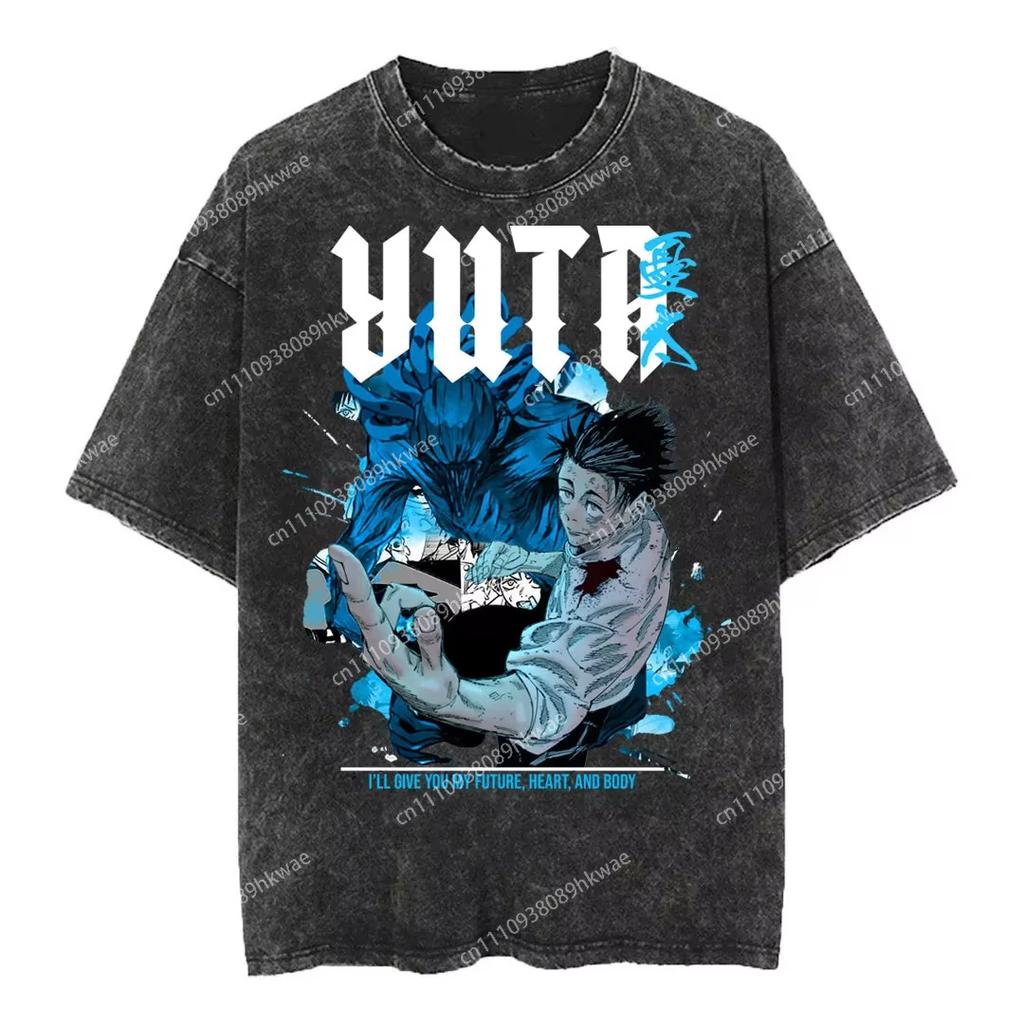 2026 new Jujutsu Kaisen Yuta Okkotsu Vintage Washed T-Shirt, Anime Manga Graphic Streetwear, Oversized Cotton Tee for Men Women