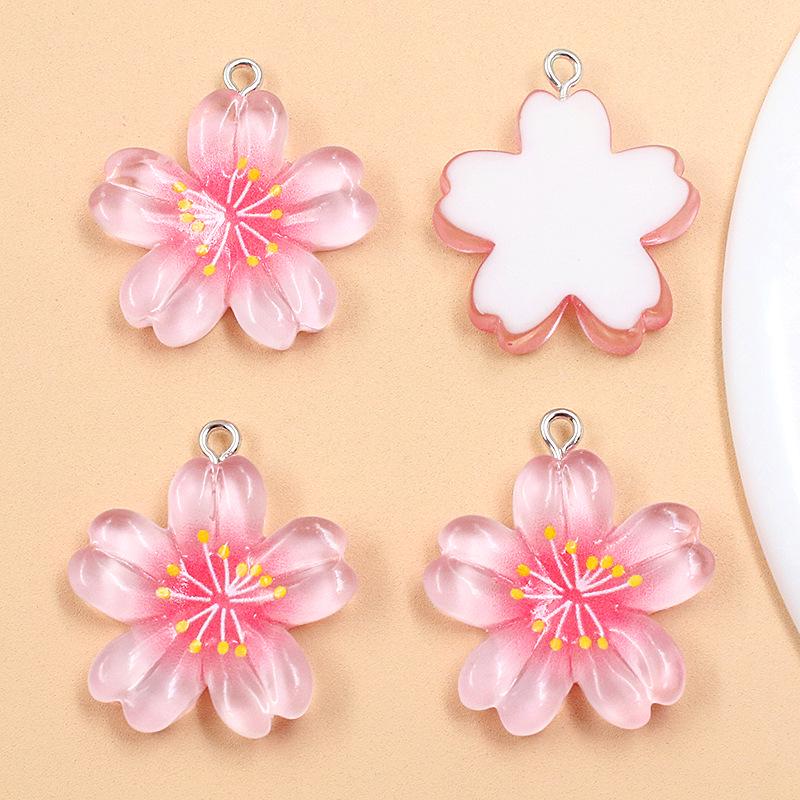 Transparent Cherry Blossom Plant Charms - 6 Colors, 25x29mm Five-Petal Resin Flower Pendants