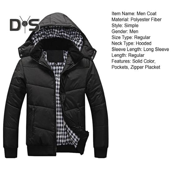 Cappotto da Uomo con Cappuccio Rimovibile Giacca a Maniche Lunghe con Tasche Patta con Cerniera Colore Solido Attività all'Aperto Piumino