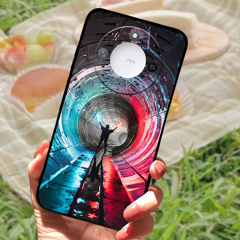 For Huawei Honor X60 Case Flowers Painted Cover Black Silicone Soft TPU Phone Case For Honor X60 Protective Shell Bumper