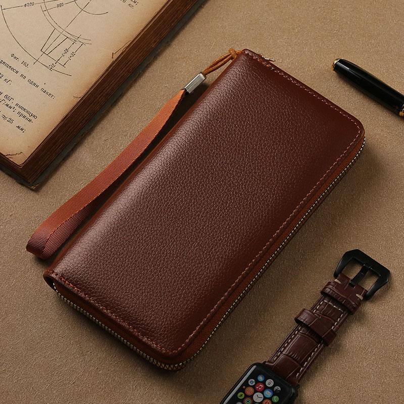 

Мужской длинный кошелек из ПУ кожи на молнии, карман для монет, зажим для денег, клатч, винтажный, большой вместимости, мужской короткий кошелек для денег, держатель для карт коричневый