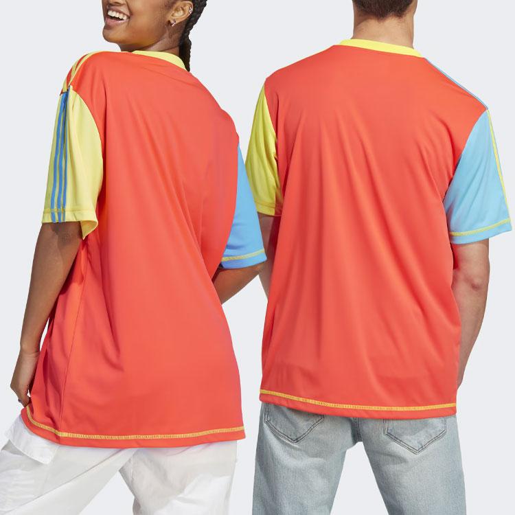 Adidas Kidcore T-Shirt Three Stripes Color Block Round Neck Short Sleeve Unisex Tops Sun-Red IK7056
