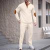 Men'S Stand Up Collar Button Casual Long Sleeved Shirt Long Pants Sports Suit