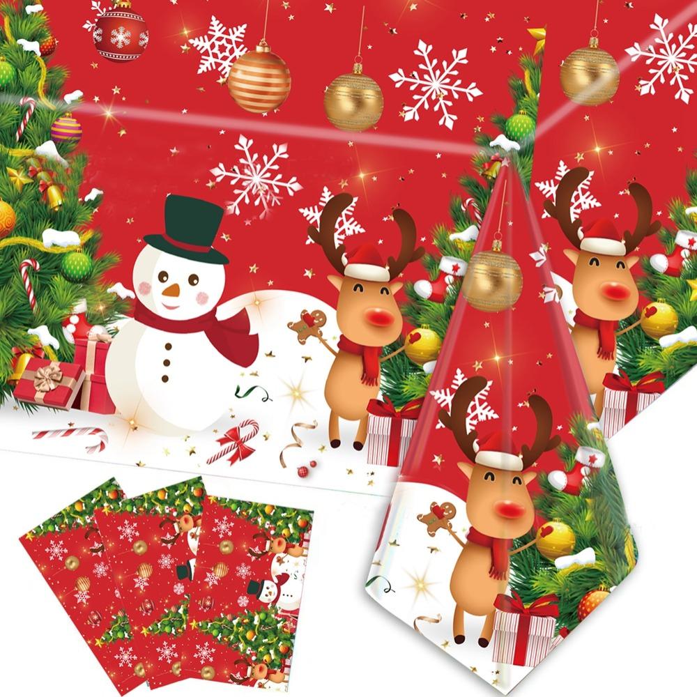 Plastic Christmas Tablecloth Snowman Snowflake Bronzing Disposable Tablecloths Table Decoration Disposable Table Cover Christmas