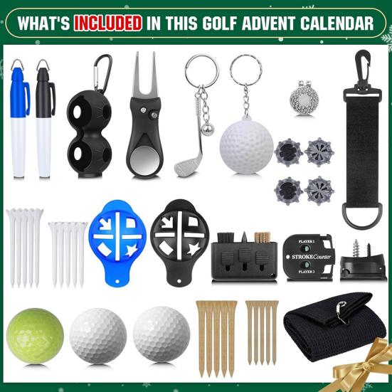 Golf Advent Calendar 2025 24-Day Christmas Countdown Calendar with Golf Balls Tees Markers Socks Tools
