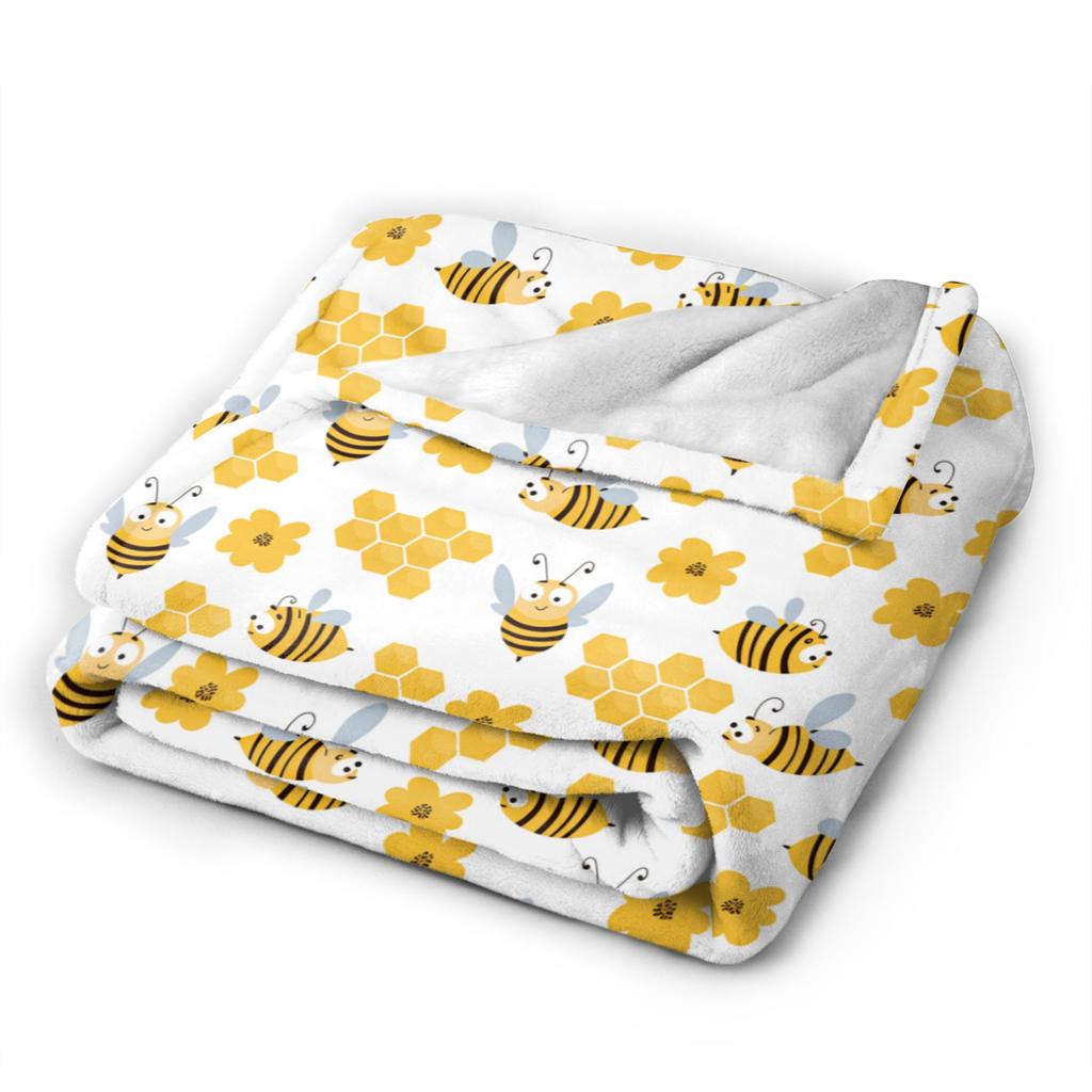 Super Warm Blankets Travel Bee in honeycomb and flowers Throw Blanket  Flannel Bedspread For Couch Chair Pattern Sofa Bed Cover