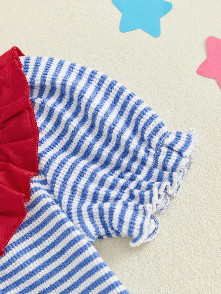 Cute Toddler Independence Day Stylish USA Flag Design Short Sleeve Stars and Stripes Romper for Girls