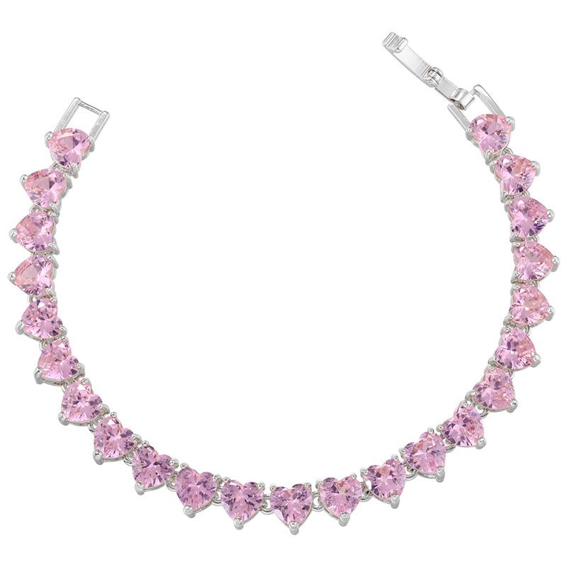 

Sweet And Cool Micro-Inlaid Diamond Pink Peach Heart Bracelet Necklace Women S Light Luxury Heart-Shaped Love Jewelry Set Vl293-294