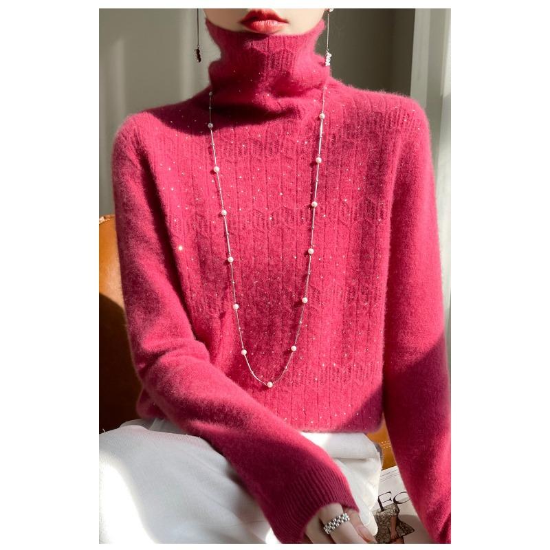 Podzimní a zimní pletené svetry ready-to-wear první linie s rolákem vlněný základní svetr pro ženy žakárové pletené svetry s rolákem