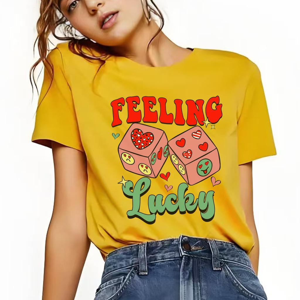 Lucky Points Fashion Printed Pattern Daily Tshirt Short Sleeve Round Neck Versatile Womens Tshirt