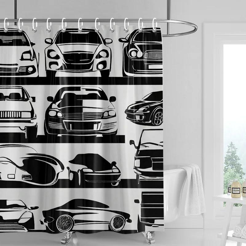 Tenda da Doccia con Motivo Auto Tenda Impermeabile per Separazione Bagno Ganci per Tenda da Doccia per Bagno