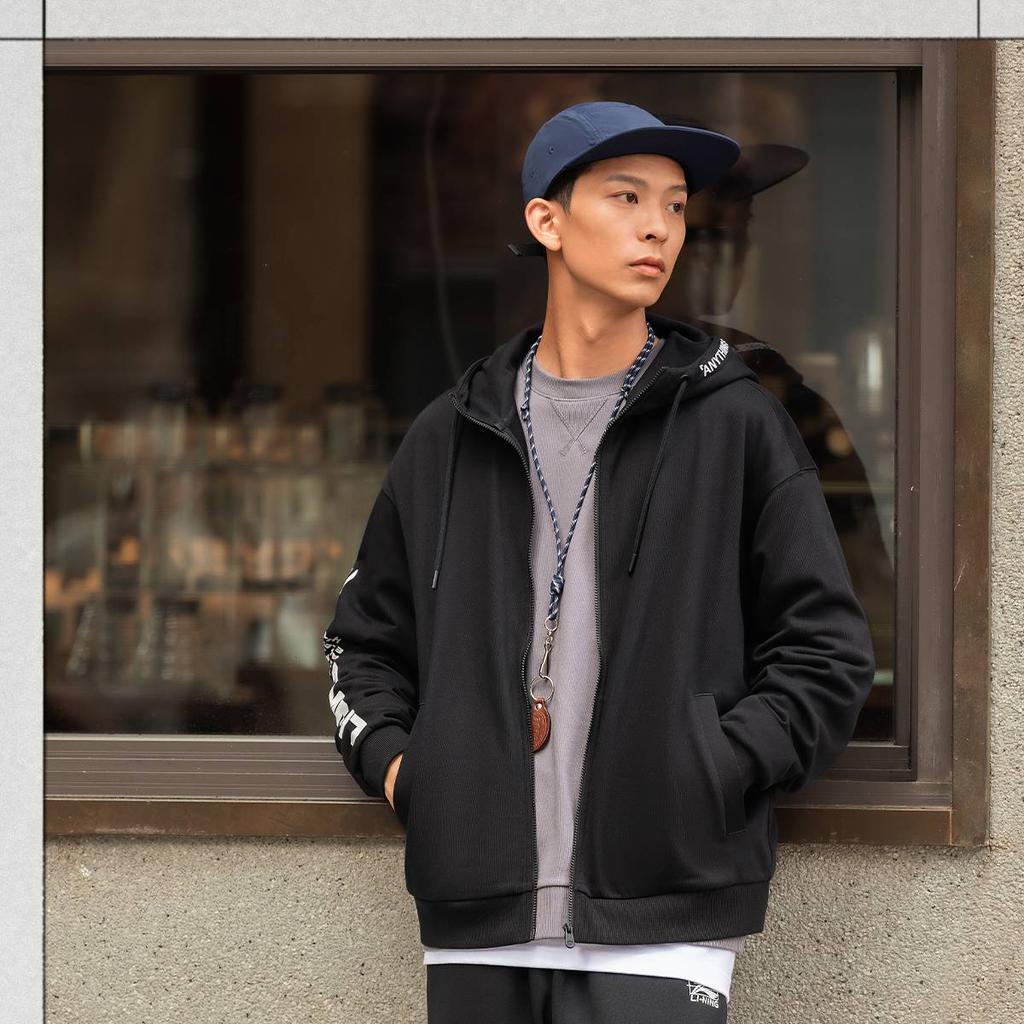 Li Ning Sports Lifestyle Series Letter Logo Fleece Infrared Warm Antibacterial Hoodie Long Sleeve Early Autumn Sweatshirt Unisex Sweatshirt AWDTB39-2