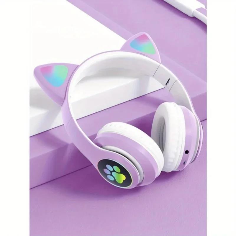 Süße Katze Kabellose Kopfhörer RGB Süße Katzenohren Headset Mit Mikrofon Geräuschunterdrückung Kinder Stereo Musik Kindergeschenke