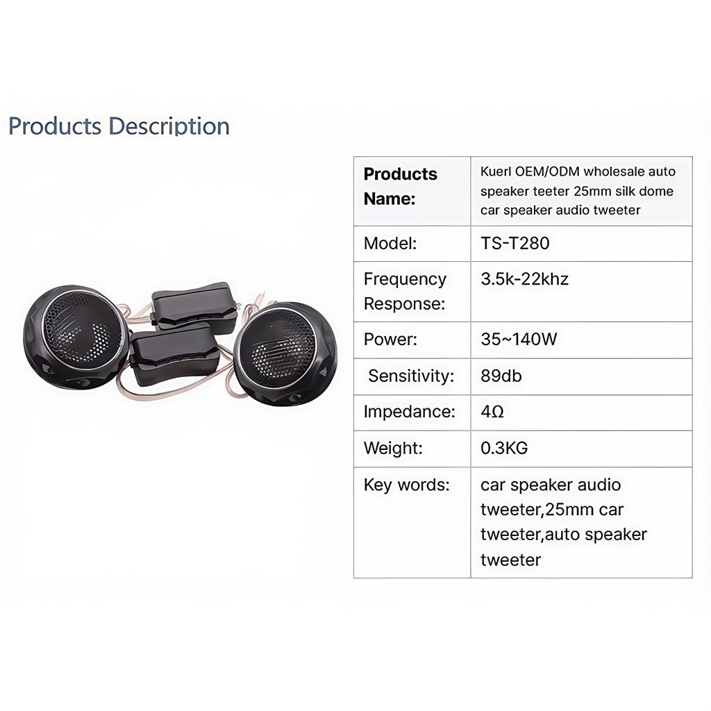 1 Pair T280 Universal Car Tweeter Speakers MAX 140W High-Power HIFI Sound Quality Music Stereo Loud High-Frequency Capacitor