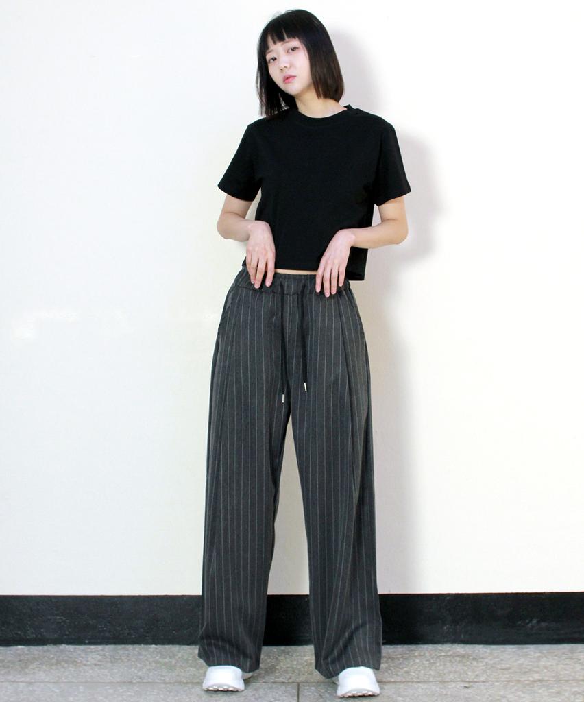 Deumakeu Side One-Pleat Stripe Real Wide Pants Charcoal (Spring/Summer Ver.)