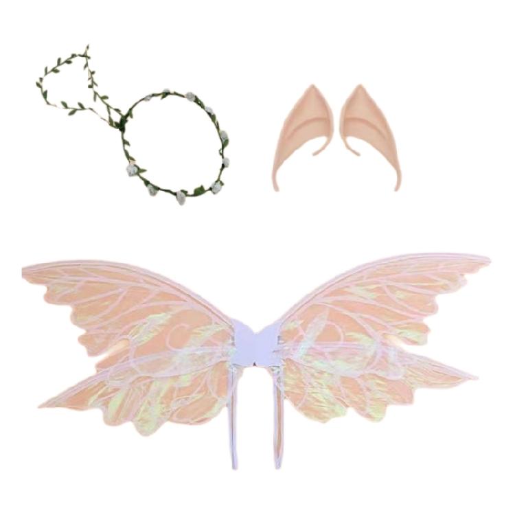 Halloween Wing Costume Women Girl Butterfly Wing Elf Wing with Elf Ears Flower Wreath Halloween Costume Accessories