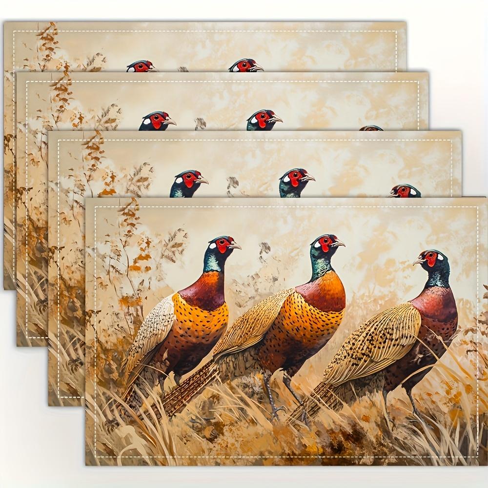 4pcs Placemats Autumn Pheasant Design, 12x18 Inches, Suitable for Kitchen and Dining Room Decor, Home Decoration, Family Dinner Table Setting, Party