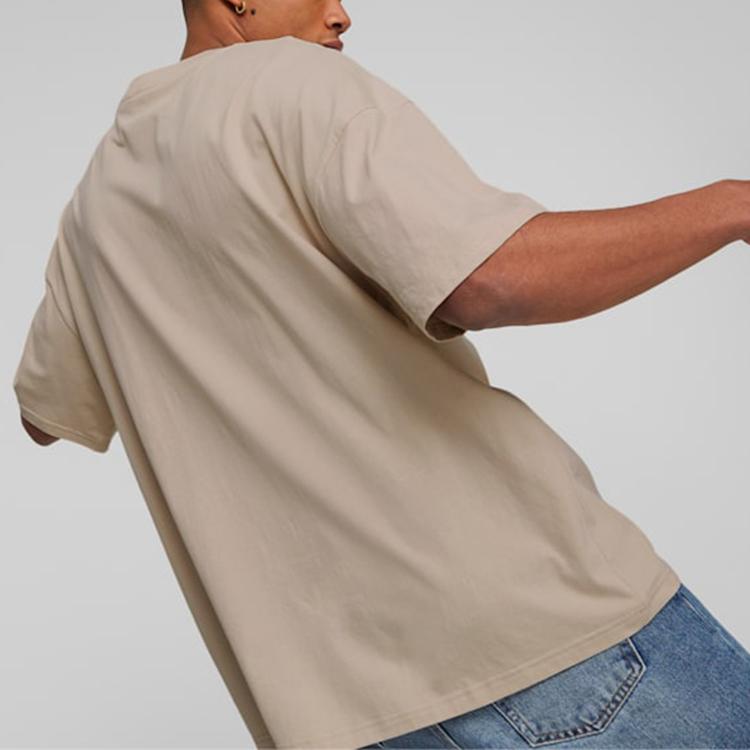Puma Solid Color Logo Casual Round Neck Short Sleeve T-Shirt Men Tops Brown 538070-88