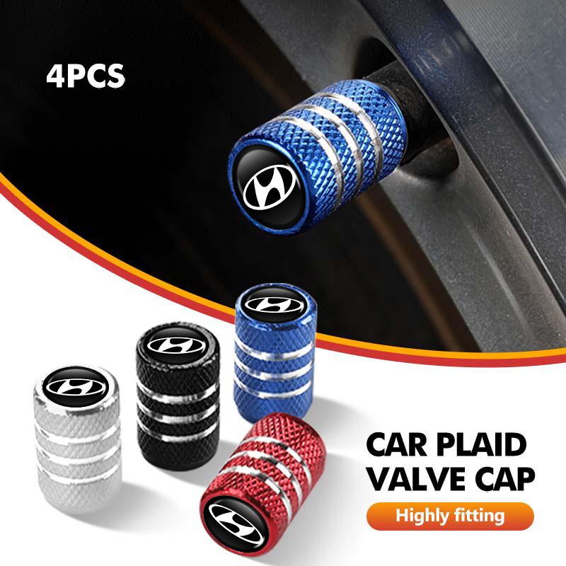 For Hyundai 4Pcs Aluminum Car Wheel Valve Protection Cap Tyre Dust Cover Ioniq Sonata Elantra Solaris Creta Accent SantaFe KK10