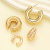 Vintage Gold Color C-Shaped Ear Clip Set for Women Exaggerated Metal Texture Thick Round Circle Ear Cuff Earrings Jewelry Gifts