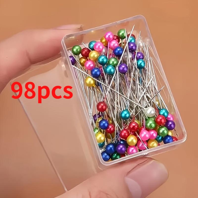 98pcs Mixed Color Metallic Beaded Sewing Pins,Large Head Positioning Pins.for Sewing,Tailoring,Quil.Sewing Supplies Accessories
