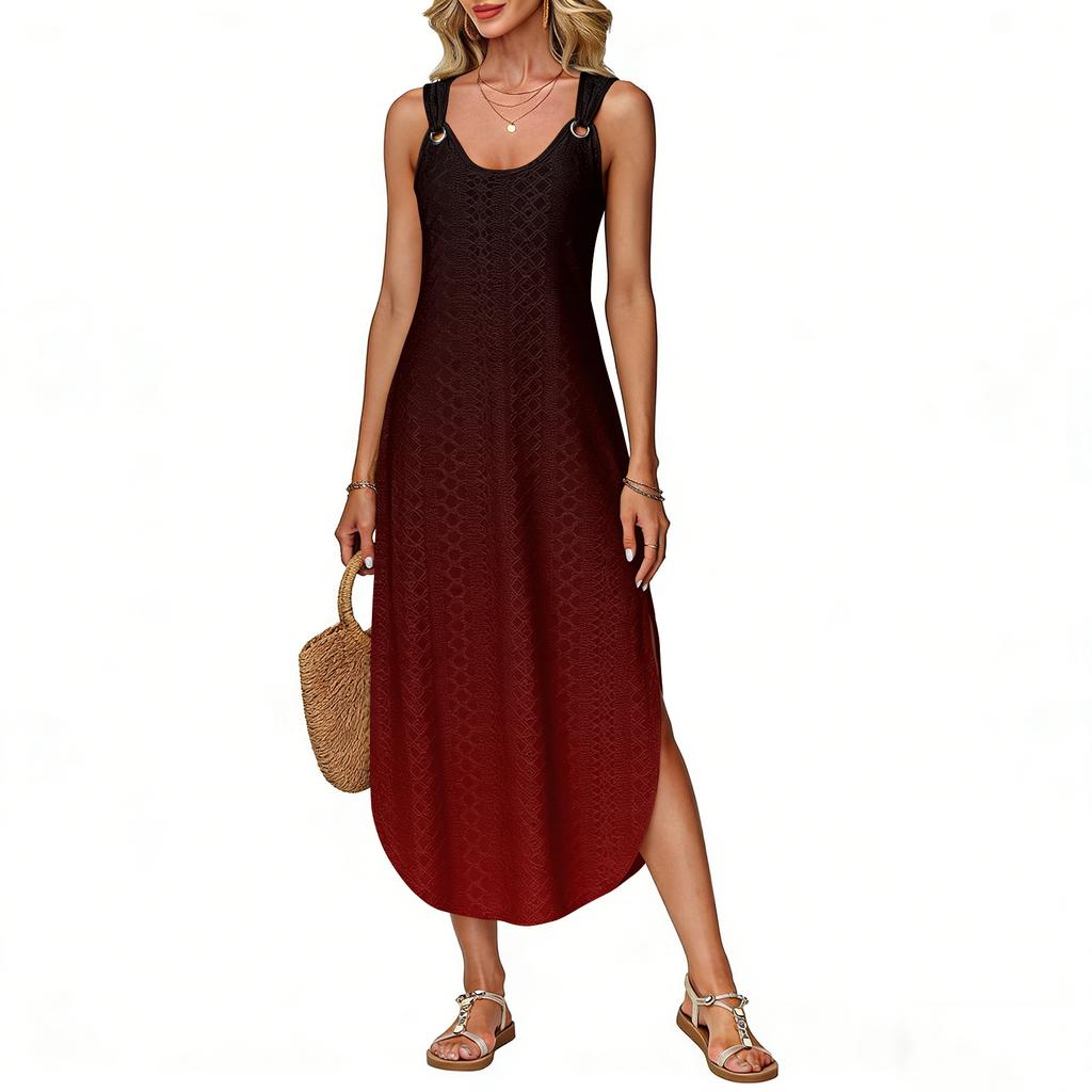 Women's summer long dress, sleeveless with side slits, long gradient vest dress