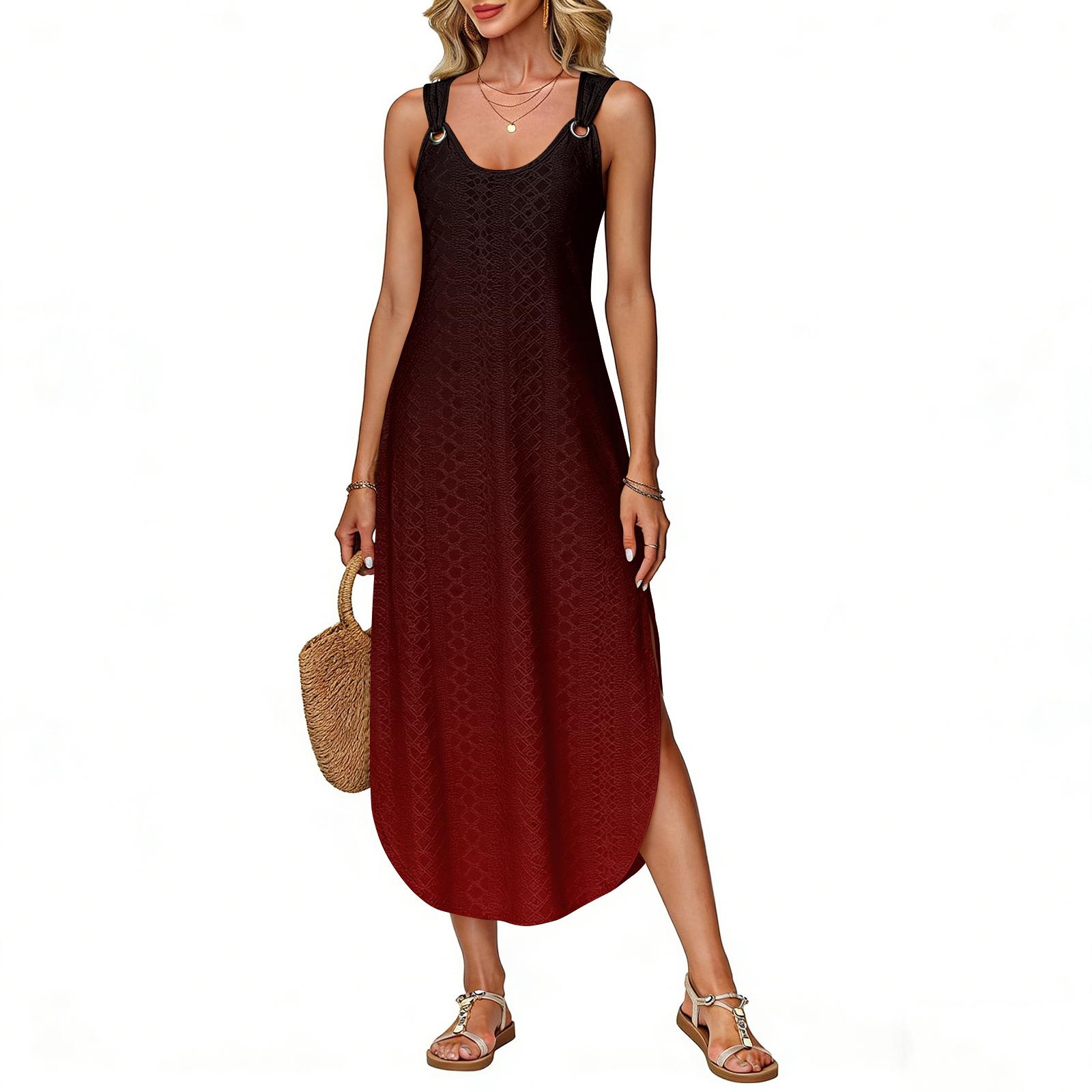 

Women s summer long dress, sleeveless with side slits, long gradient vest dress M винний