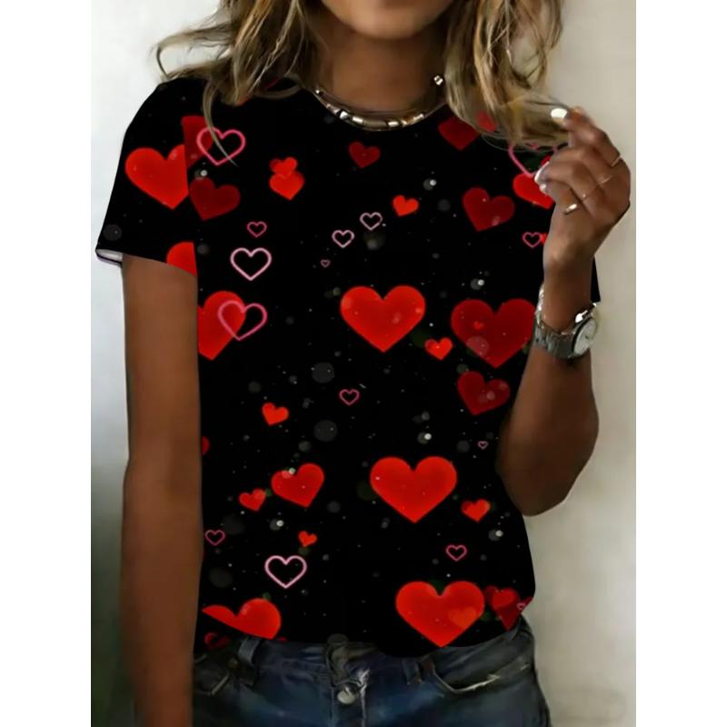 Crew Neck T-shirt Love Short Sleeve Fashion Women's Clothing 3D Love Print Love T-shirt